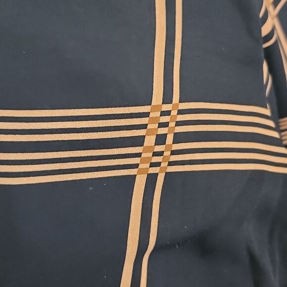 Vince Camuto black & tan plaid ruffle sleeve blouse, v-neck, M - Picture 5 of 7